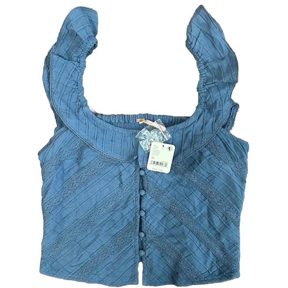 NWT Blue Free People women’s Blue Faux Corset Style Tank Top Extra Small